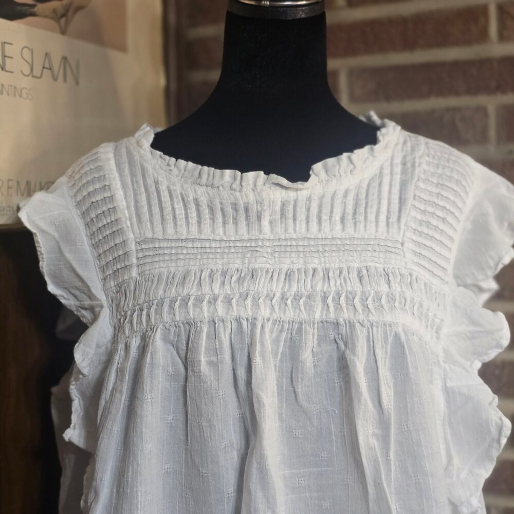 BeachLunchLounge White Smocked Ruffle Blouse Top XL Cottagecore Boho Casual - Picture 2 of 8